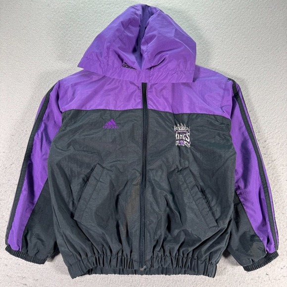 Vintage Sacramento Kings Windbreaker Jacket Youth 7 Black Purple Adidas NBA Y2K‎ - Picture 1 of 13